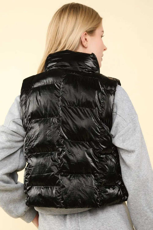 VERY J Shiny Metallic Zip Up Puffer Vest - Trendsi - Flyclothing LLC