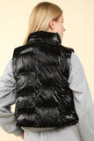 VERY J Shiny Metallic Zip Up Puffer Vest - Trendsi