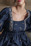 Floral Square Neck Balloon Sleeve Mini Dress - Trendsi