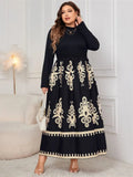 Plus Size Printed Mock Neck Long Sleeve Dress - Trendsi