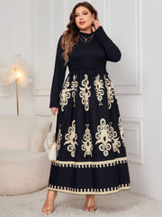 Plus Size Printed Mock Neck Long Sleeve Dress - Trendsi