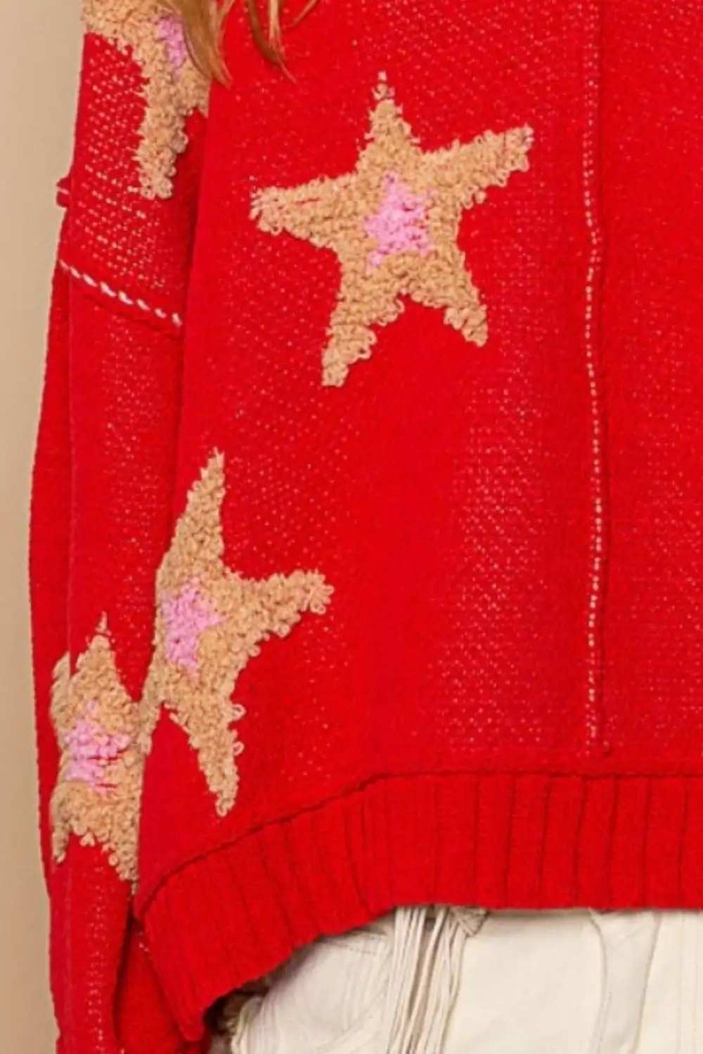 POL Long Sleeve Star Patch Sweater - Trendsi - Flyclothing LLC