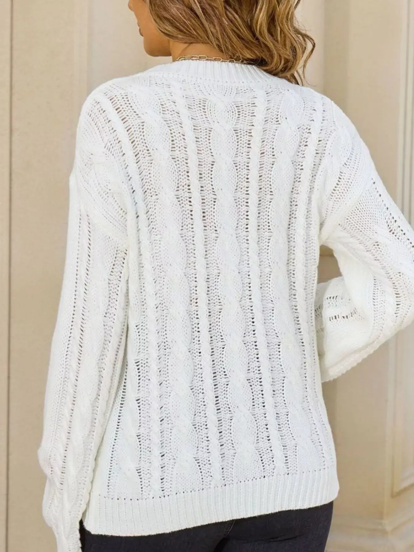 Cable Knit Long Sleeve Sweater - Trendsi - Flyclothing LLC