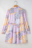 Frill Printed Mock Neck Long Sleeve Mini Dress - Trendsi - Flyclothing LLC