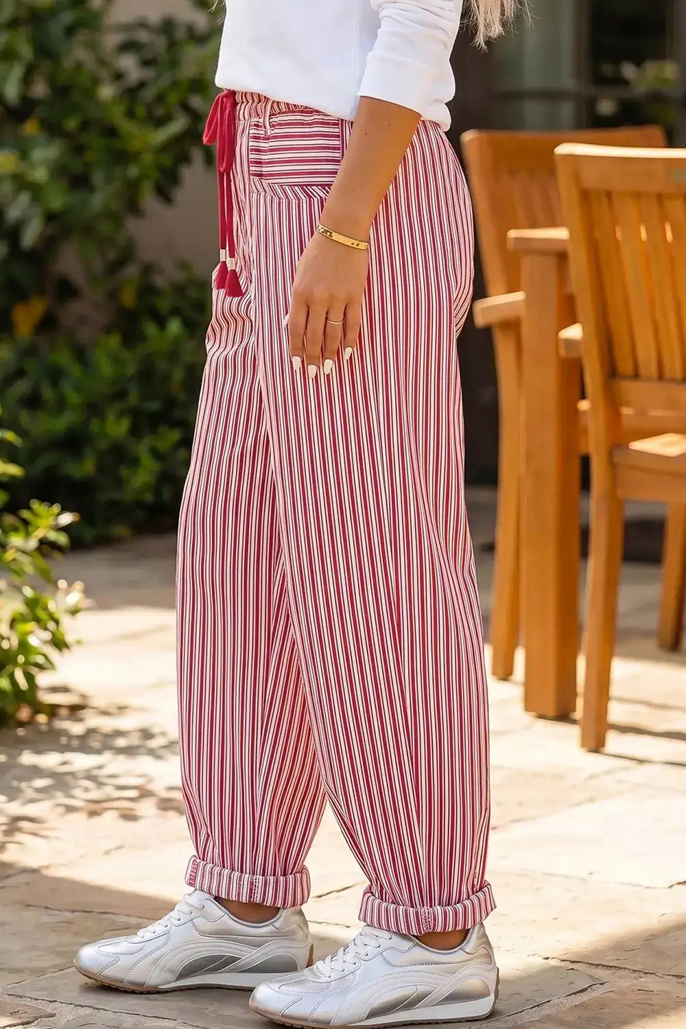 Stripe Drawstring Casual Loose Pants - Trendsi - Flyclothing LLC
