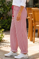 Stripe Drawstring Casual Loose Pants - Trendsi - Flyclothing LLC
