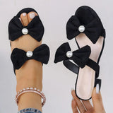 Double Bow Open Toe Block Heel Sandals - Trendsi