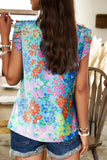 Ruffled Printed Mock Neck Cap Sleeve Blouse - Trendsi - Flyclothing LLC