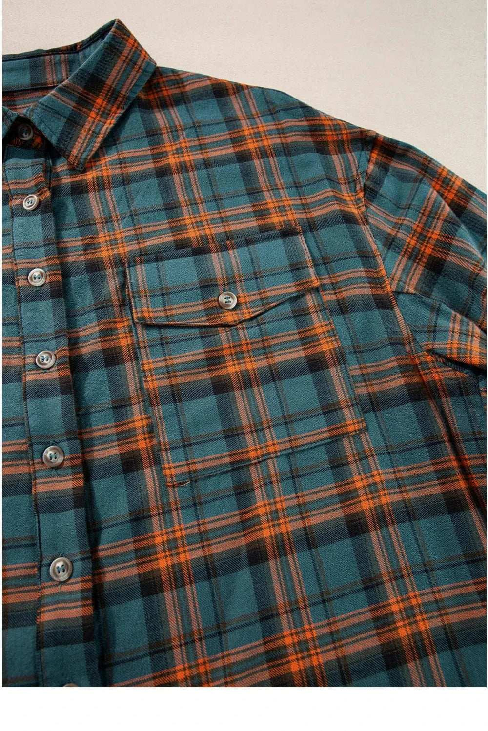 Plaid Collared Neck Long Sleeve Shirt - Trendsi - Flyclothing LLC