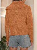 Asymmetric Collared Neck Long Sleeve Sweater - Trendsi - Flyclothing LLC