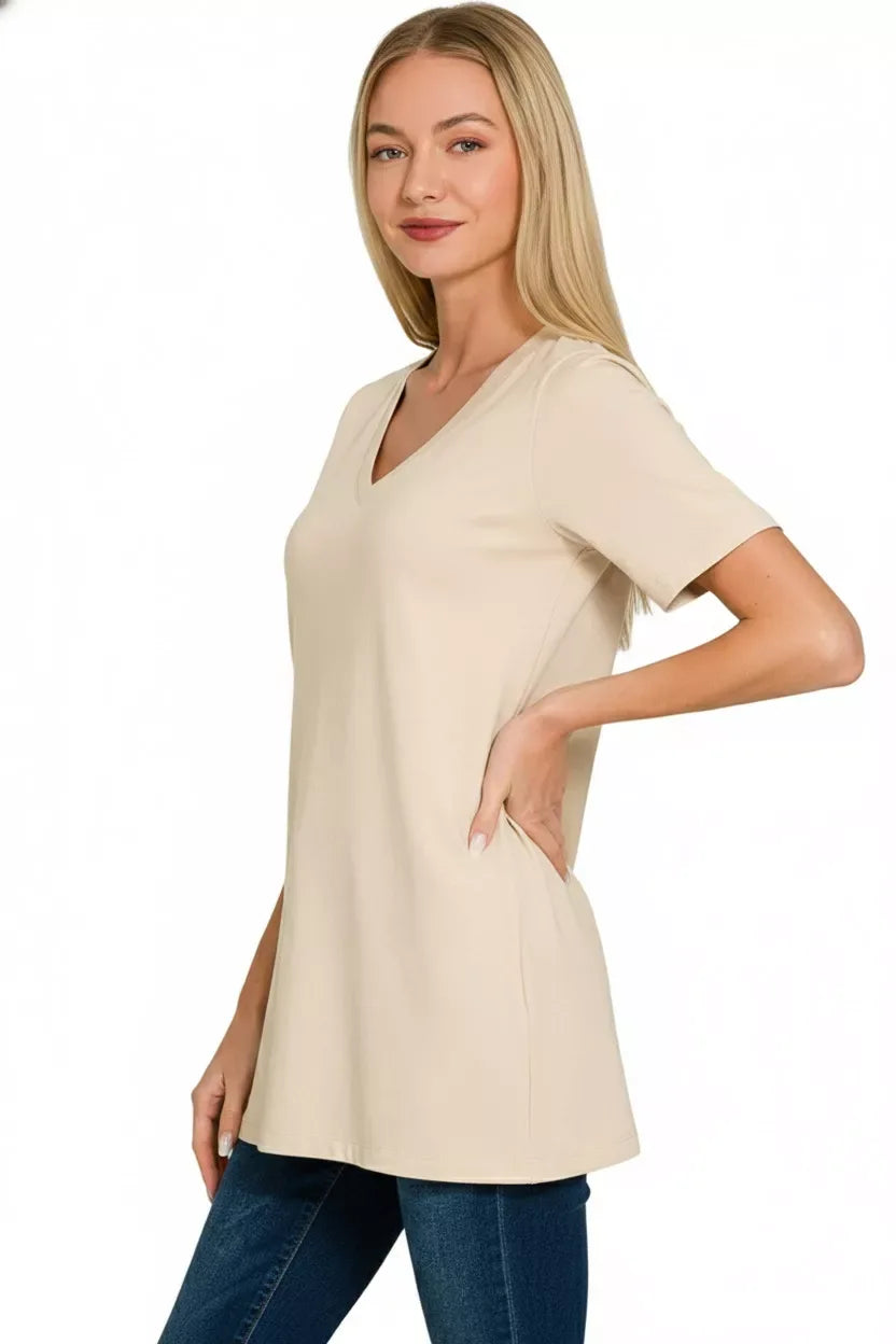 Zenana V-Neck Short Sleeve T-Shirt - Trendsi - Flyclothing LLC