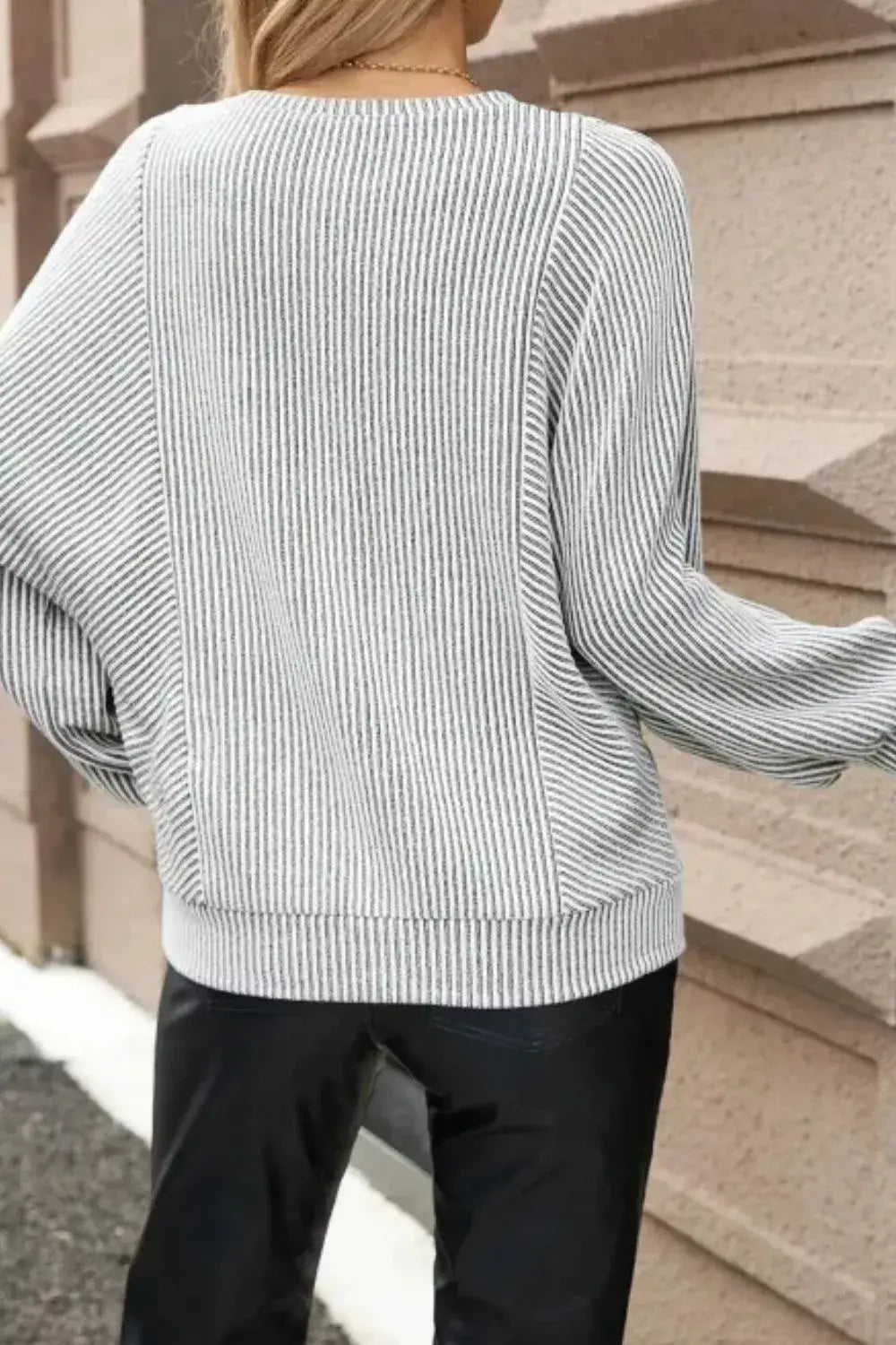 Striped Round Neck Long Sleeve Top - Trendsi - Flyclothing LLC
