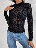 Leopard Mock Neck Long Sleeve Top - Trendsi
