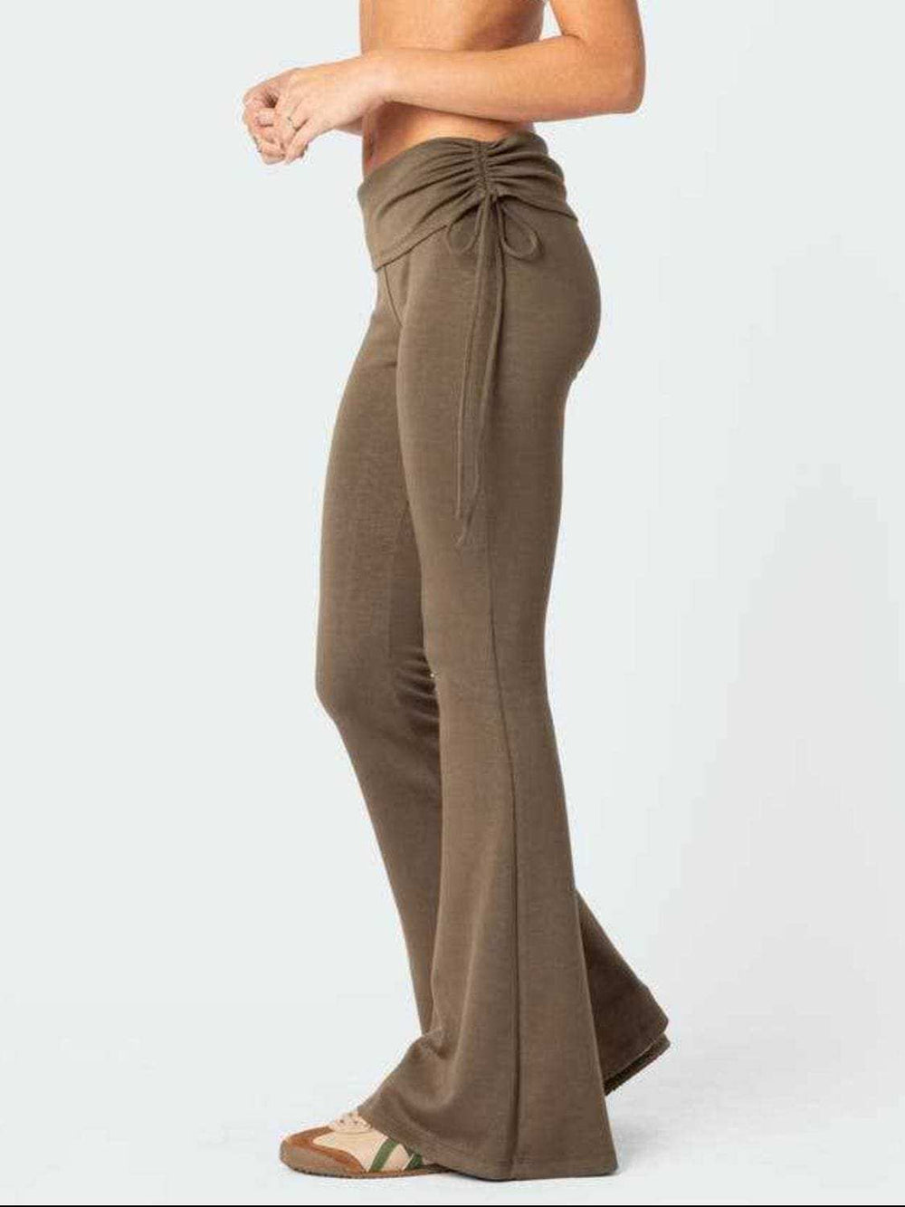 Drawstring Ruched Flare Pants - Trendsi - Flyclothing LLC