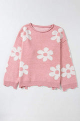 Pearl Trim Flower Round Neck Sweater - Trendsi - Flyclothing LLC