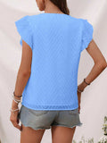 Textured V-Neck Cap Sleeve Blouse - Trendsi - Flyclothing LLC