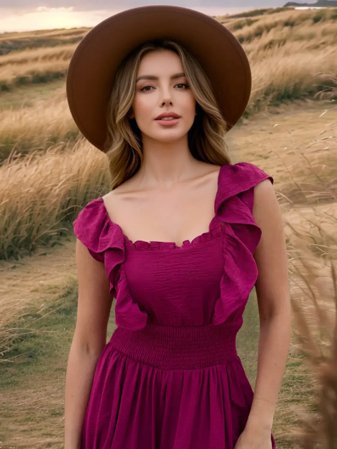 Ruffled Smocked Square Neck Maxi Dress - Trendsi - Flyclothing LLC