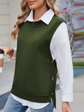 Buttoned Round Neck Sweater Vest - Trendsi - Flyclothing LLC