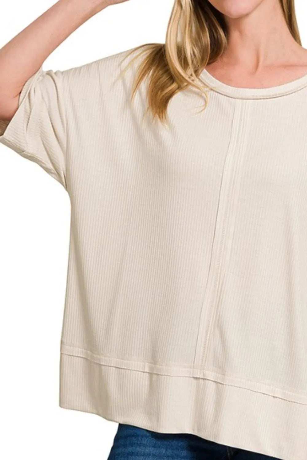 Zenana Ribbed Boat Neck 3/4 Sleeve Top - Trendsi - Flyclothing LLC