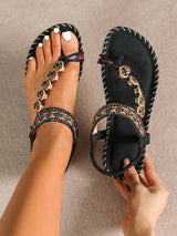Toe Loop PU Leather Flats Sandals - Trendsi - Flyclothing LLC