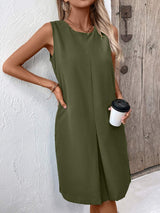 Pocketed Round Neck Sleeveless Mini Dress - Trendsi - Flyclothing LLC