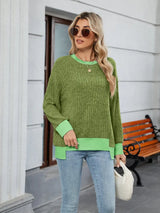 Contrast Trim Round Neck Long Sleeve T-Shirt - Trendsi - Flyclothing LLC