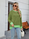 Contrast Trim Round Neck Long Sleeve T-Shirt - Trendsi