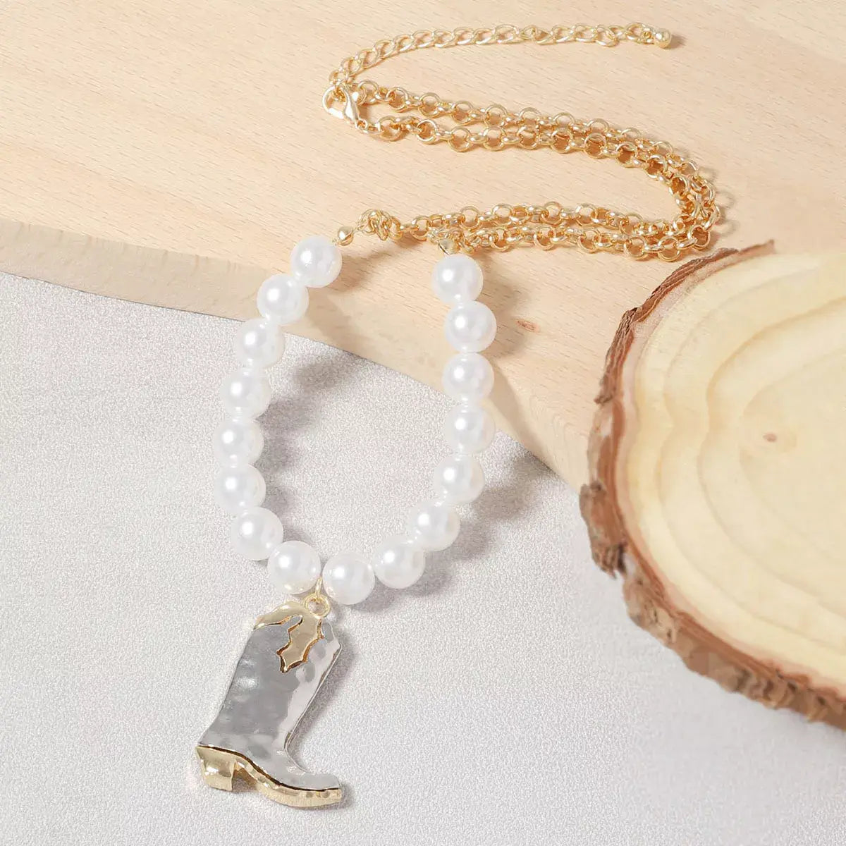 Western Style Pearl Boot Pendant Necklace - Trendsi - Flyclothing LLC