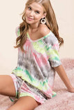 BiBi Tie Dye Print Shorts With Twill Tape Drawstring - Trendsi - Flyclothing LLC