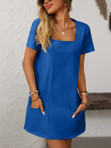Mandy Square Neck Short Sleeve Mini Dress - Trendsi - Flyclothing LLC