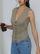 Plaid Button Down Vest - Trendsi - Flyclothing LLC