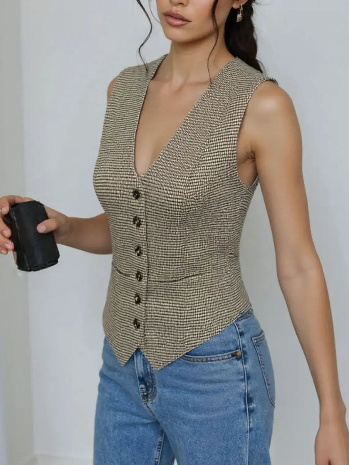 Plaid Button Down Vest - Trendsi - Flyclothing LLC