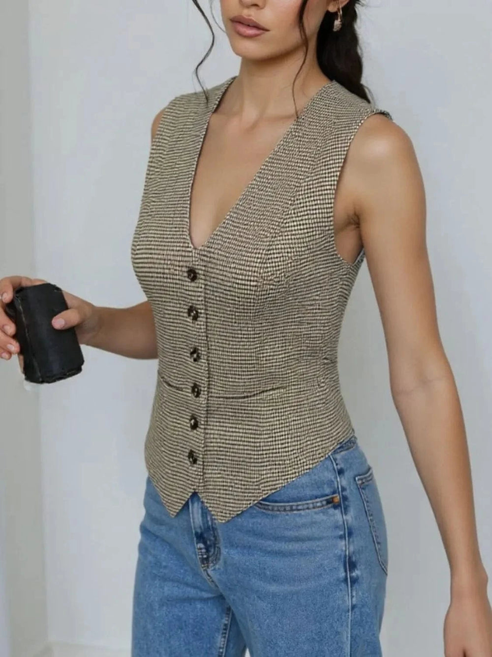 Plaid Button Down Vest - Trendsi