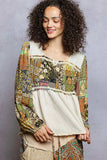POL Balloon Sleeve Peplum Blouse with Trim Detail - Trendsi - Flyclothing LLC