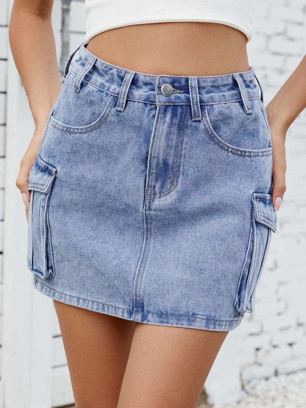Cargo Denim Skirt - Trendsi - Flyclothing LLC