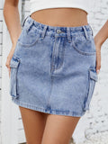 Cargo Denim Skirt - Trendsi