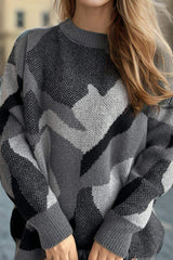 Contrast Round Neck Long Sleeve Sweater - Trendsi - Flyclothing LLC
