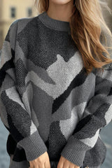 Contrast Round Neck Long Sleeve Sweater - Trendsi