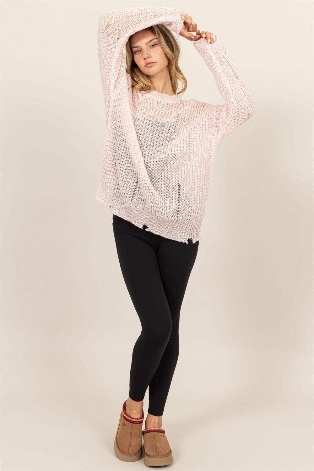 HYFVE Distressed Long Sleeve Knit Top - Trendsi - Flyclothing LLC