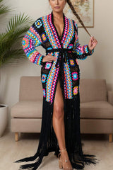 Fringe Tied Long Sleeve Cardigan - Trendsi - Flyclothing LLC