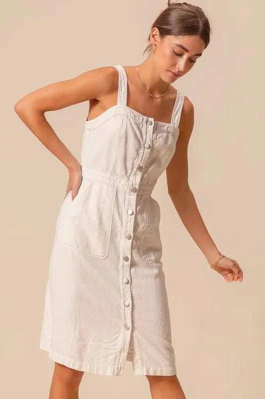 SO ME Button Down Pocket Front Pinafore Dress - Trendsi - Flyclothing LLC