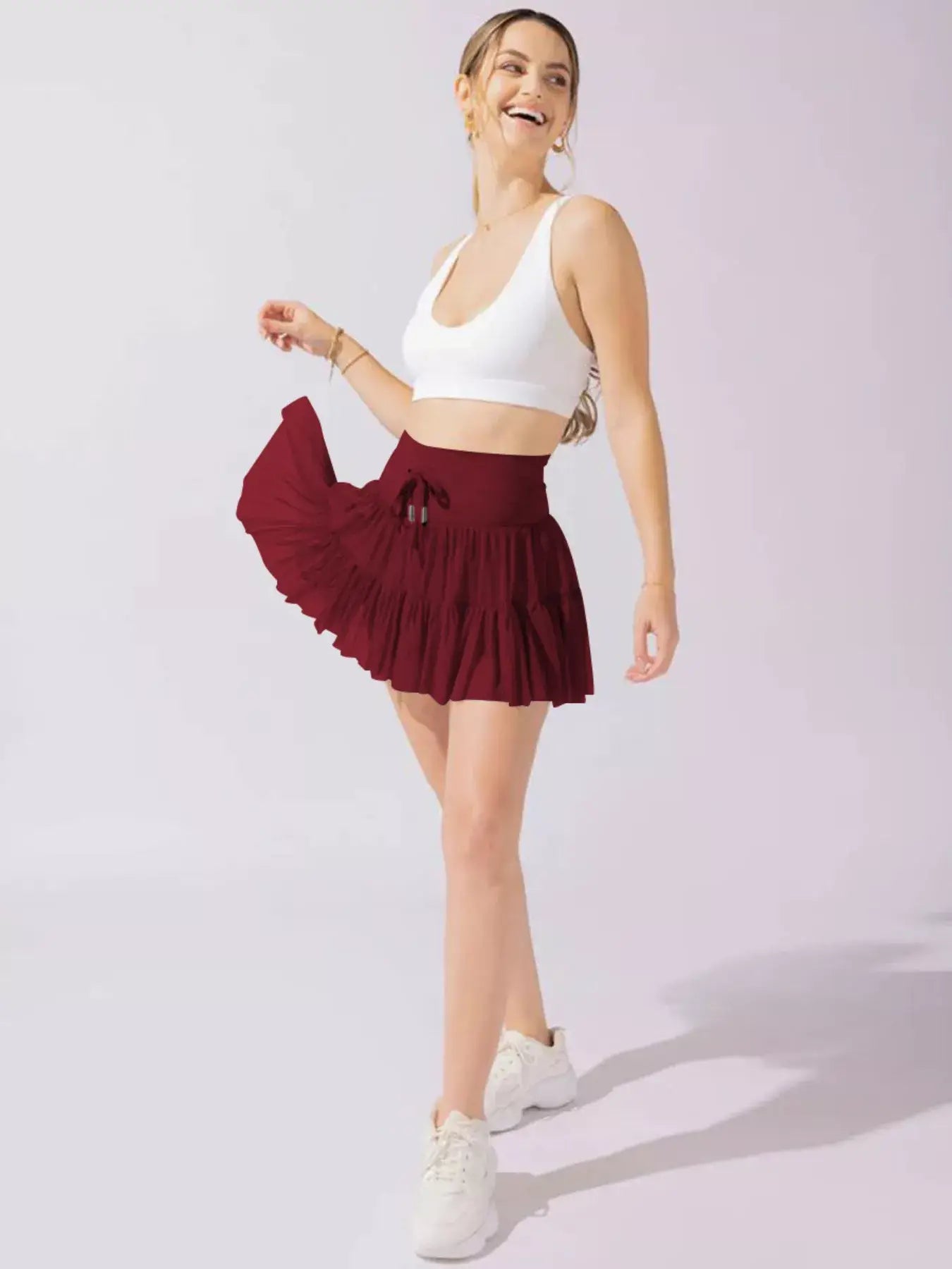 Tiered Skort with Drawstring - Trendsi - Flyclothing LLC