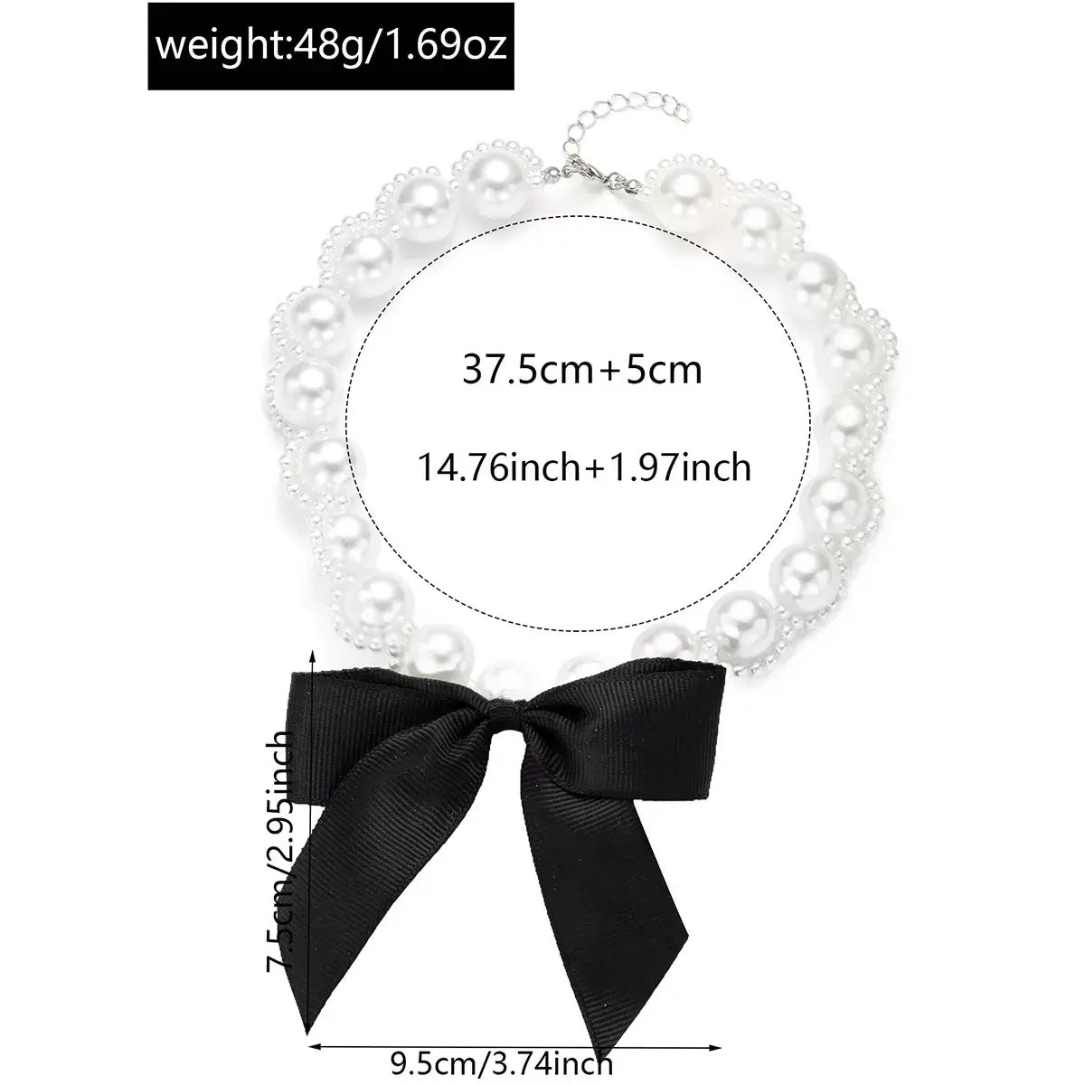 Pearl Choker Necklace with Bow Accent - Trendsi - Flyclothing LLC
