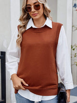 Buttoned Round Neck Sweater Vest - Trendsi - Flyclothing LLC