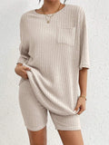 Ribbed Round Neck Top and Shorts Set - Trendsi