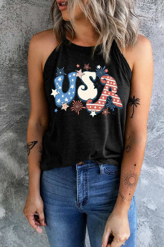 Letter Graphic Round Neck Tank - Trendsi - Flyclothing LLC