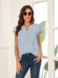Swiss Dot Notched Cap Sleeve Blouse - Trendsi - Flyclothing LLC