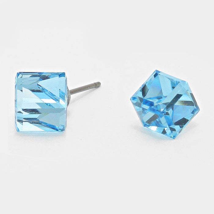 12mm Genuine crystal cube stud earrings - Madeline Love - Flyclothing LLC