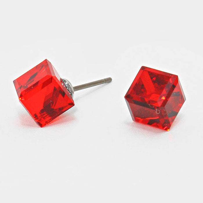 12mm Genuine crystal cube stud earrings - Madeline Love - Flyclothing LLC
