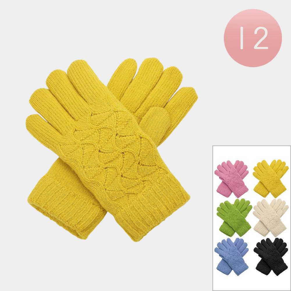 12Pairs - Soft Knit Double Layers Fur Lining Winter Gloves - Madeline Love - Flyclothing LLC